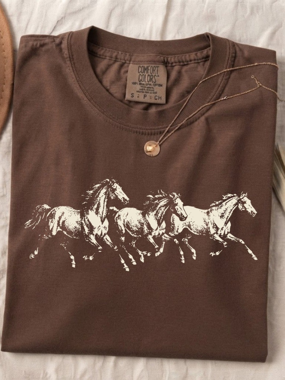 Running Horses Brown Equestrian Wild West Comfort Colors T-Shirt